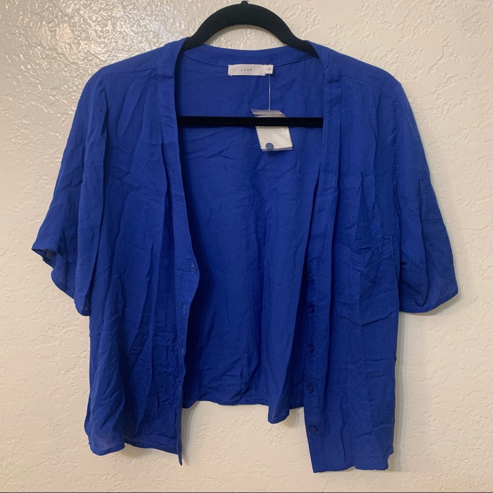 Cropped royal blue shirt sleeve button down Lush